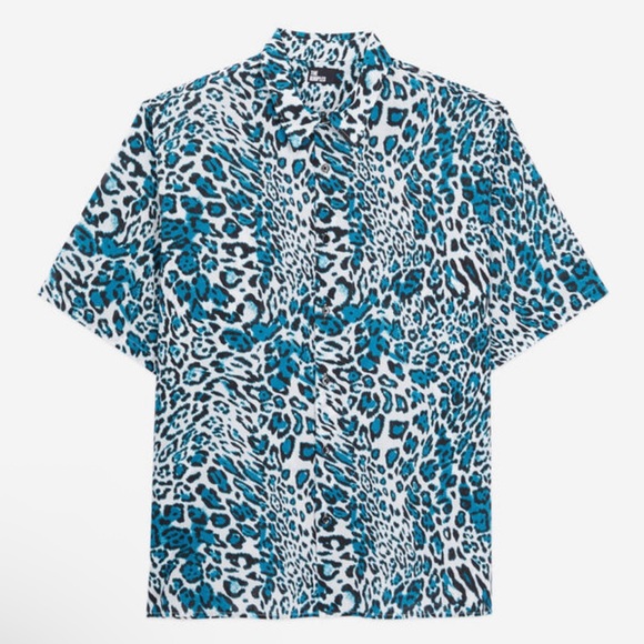 The Kooples Blue and White Leopard Print cotton Button Down Shirt Sz S - Picture 1 of 7